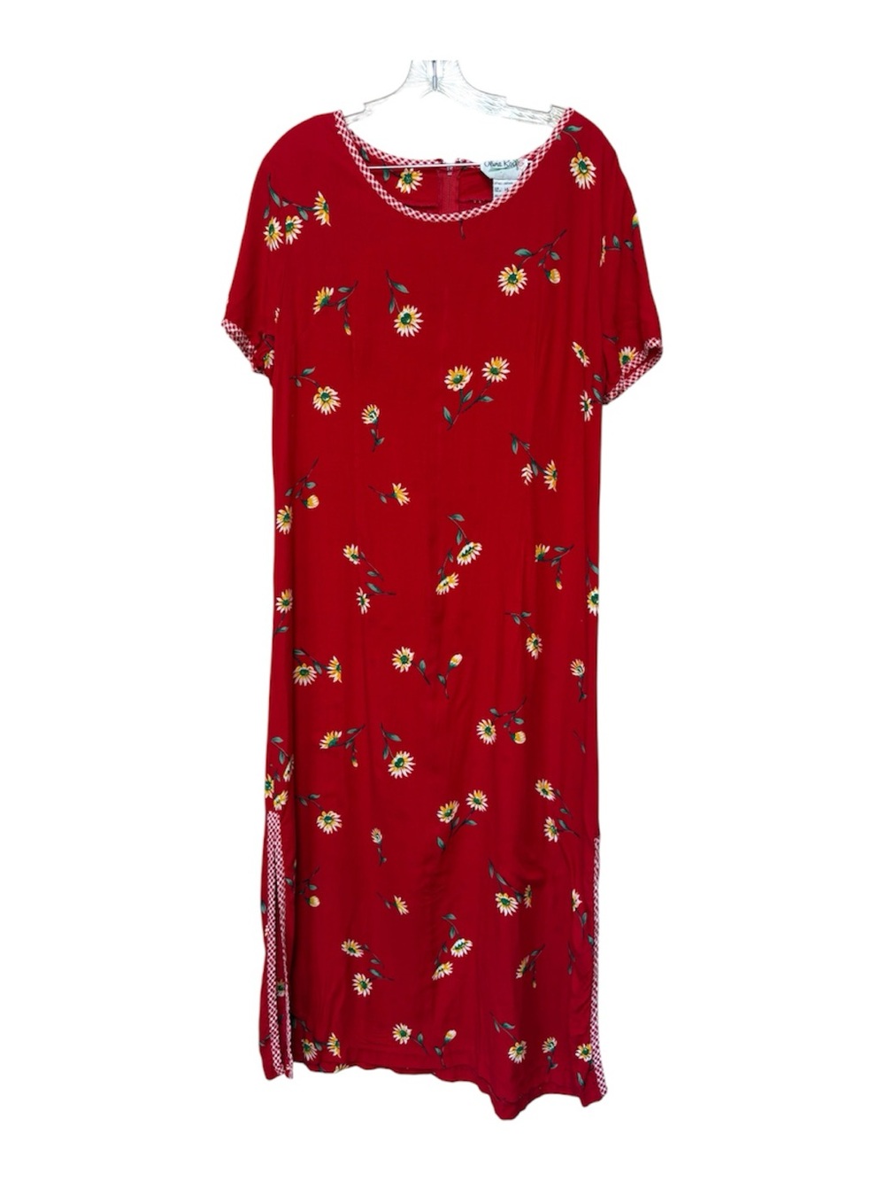 Olivia Rose Red Daisy Floral Maxi Dress 14 90s Granny Chic Gingham